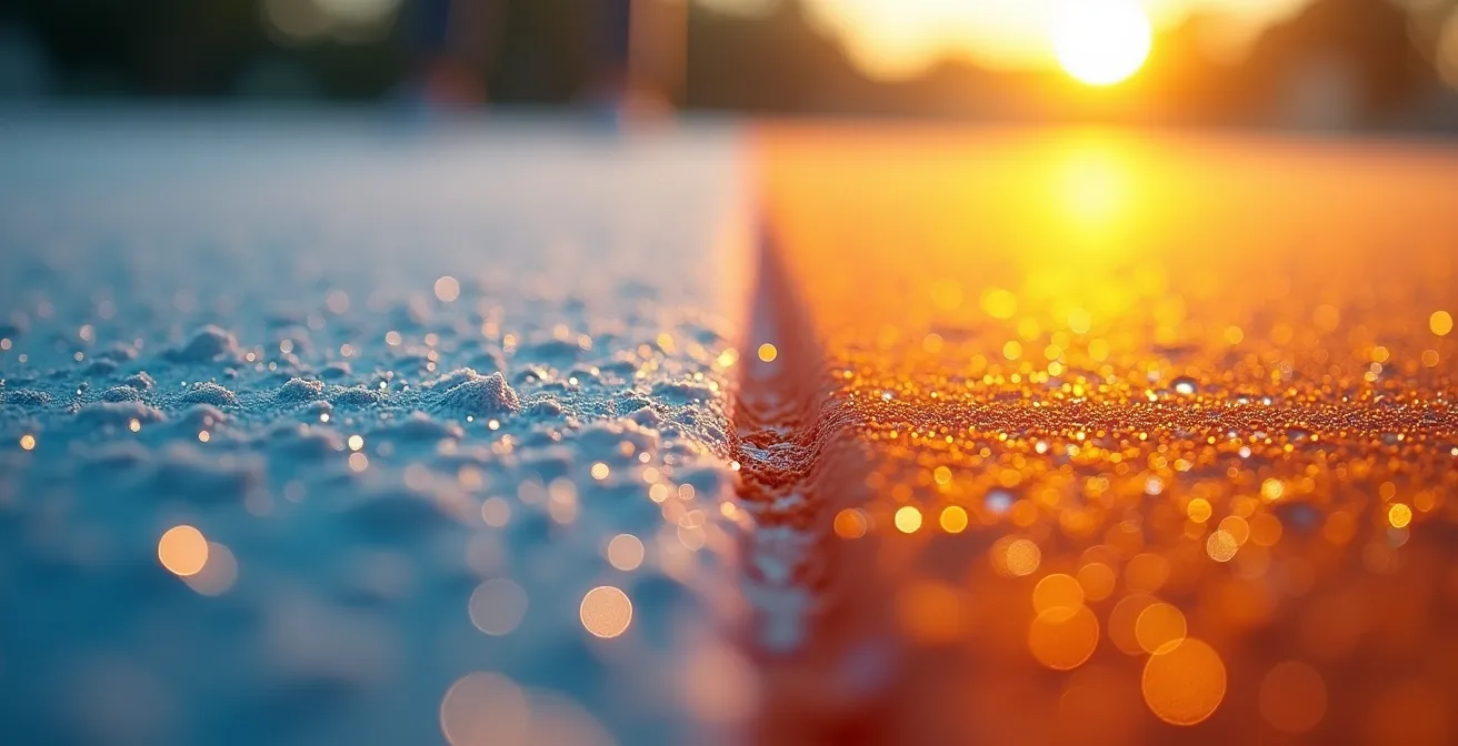 Comparaison visuelle de la performance d'une membrane élastomère entre l'hiver et l'été