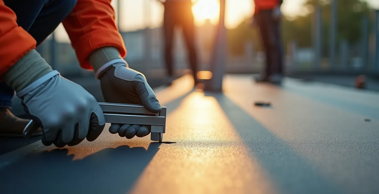 Inspecteur vérifiant la qualité d'installation d'une membrane élastomère